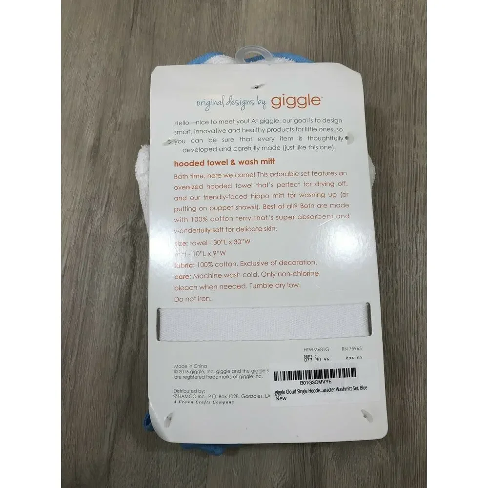 giggle Cloud Single Hooded Towel and Wash mitt Set